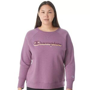 Champion Womens Plus Powerblend Logo Boyfriend Sweatshirt Purple Size 2X $50